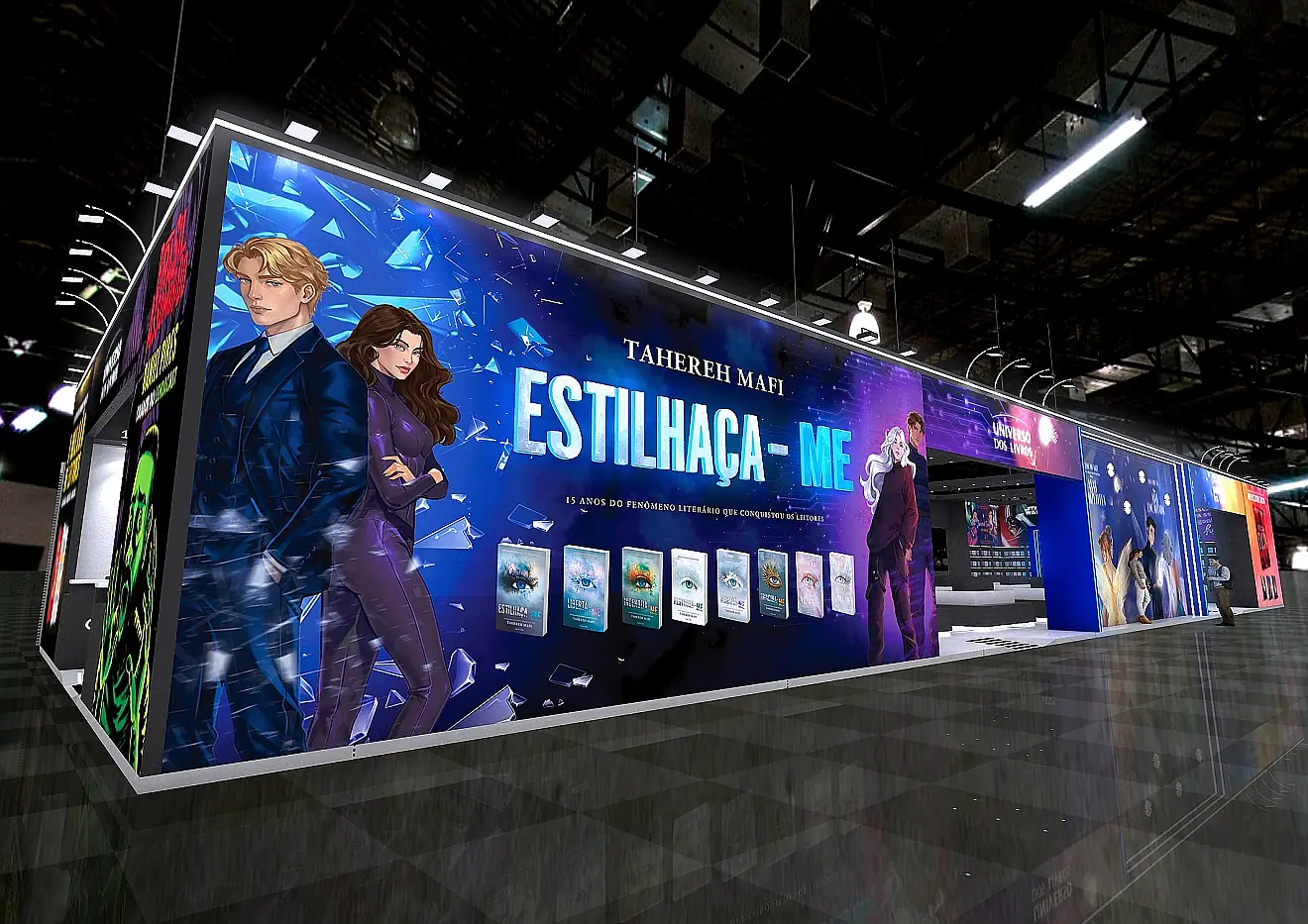 Projeto 3D do stand da Universo dos Livros para a Bienal do Livro 2026